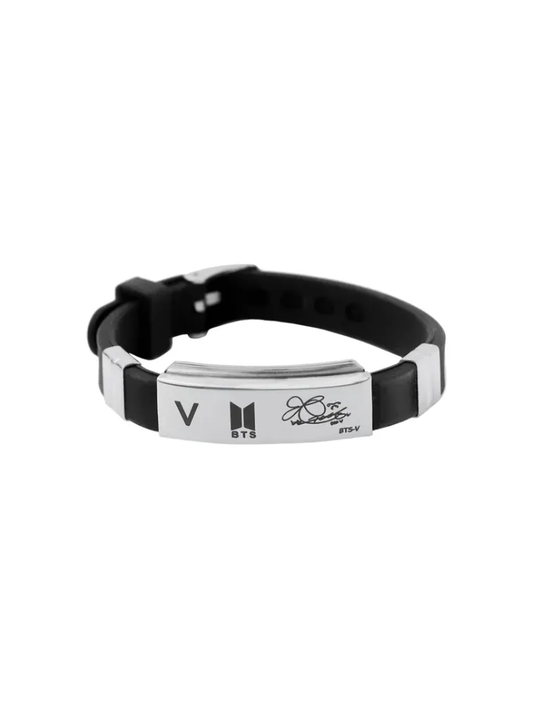 Bracelets for Girls and Boys BTS Bracelet for Girls & Boys Silver Toned BTS Band Exquisite Signature VBTS Bracelets | Stainless Steel Silicon Wristband Bracelet