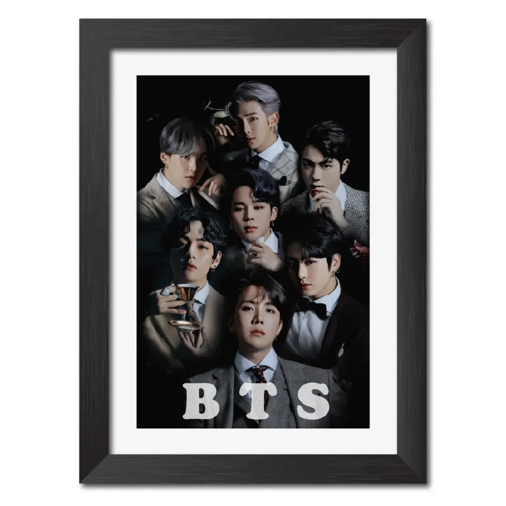 inspire TA BTS Poster Bangtan Boys Music Band Painting Wall Frames, Laminated Poster With Black Frame (12 X 9 INCH)