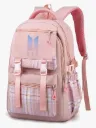 BTS Backpack for School Girls 8-18 Years Old Teens Fashion Checked Print BTS School Backpack Large Multi Layer Book Bag Travel for Teens Students Gift Girls,Pink